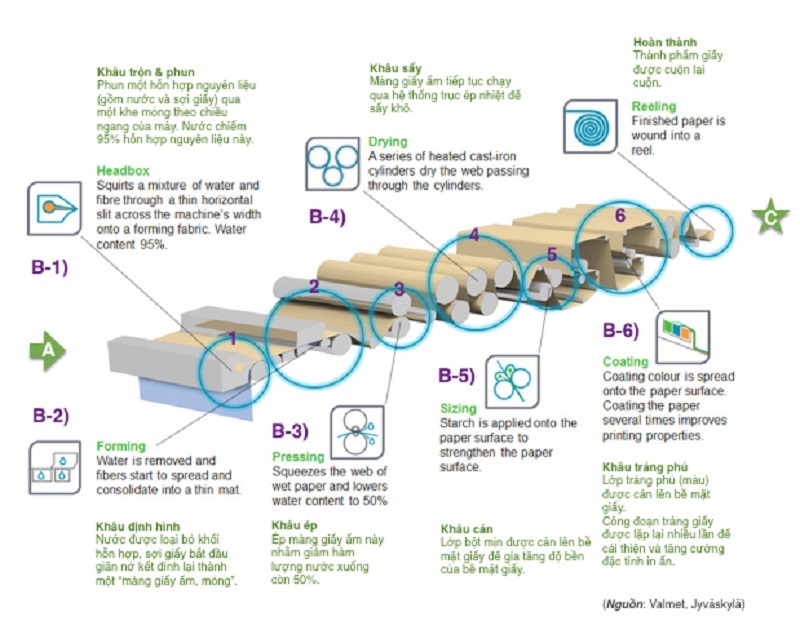 Minh họa quy trình công nghệ sản xuất giấy hiện nay